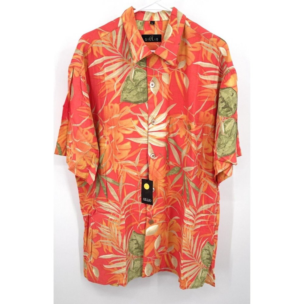 Gillio‎ Button Up Shirt Orange Floral Mens Sz L NWT Ricardo